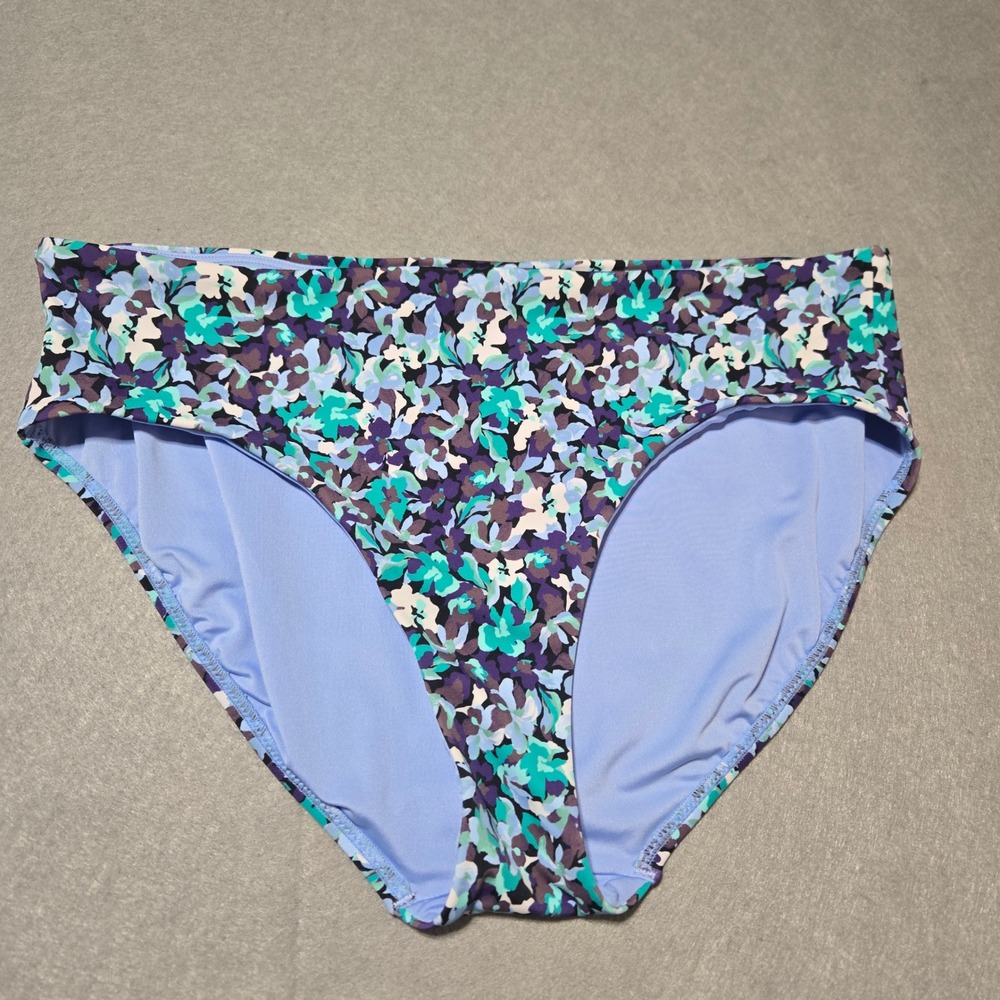 Athleta Womens Purple Teal Floral Bikini Swim Bottoms Size Large Full Coverage